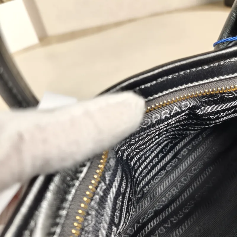 PRADA Shoulder Bag Bonnie Soft Lux Black Waxed Leather Mini 23.5 × 9 × 12 cm — detail view 3 of 14