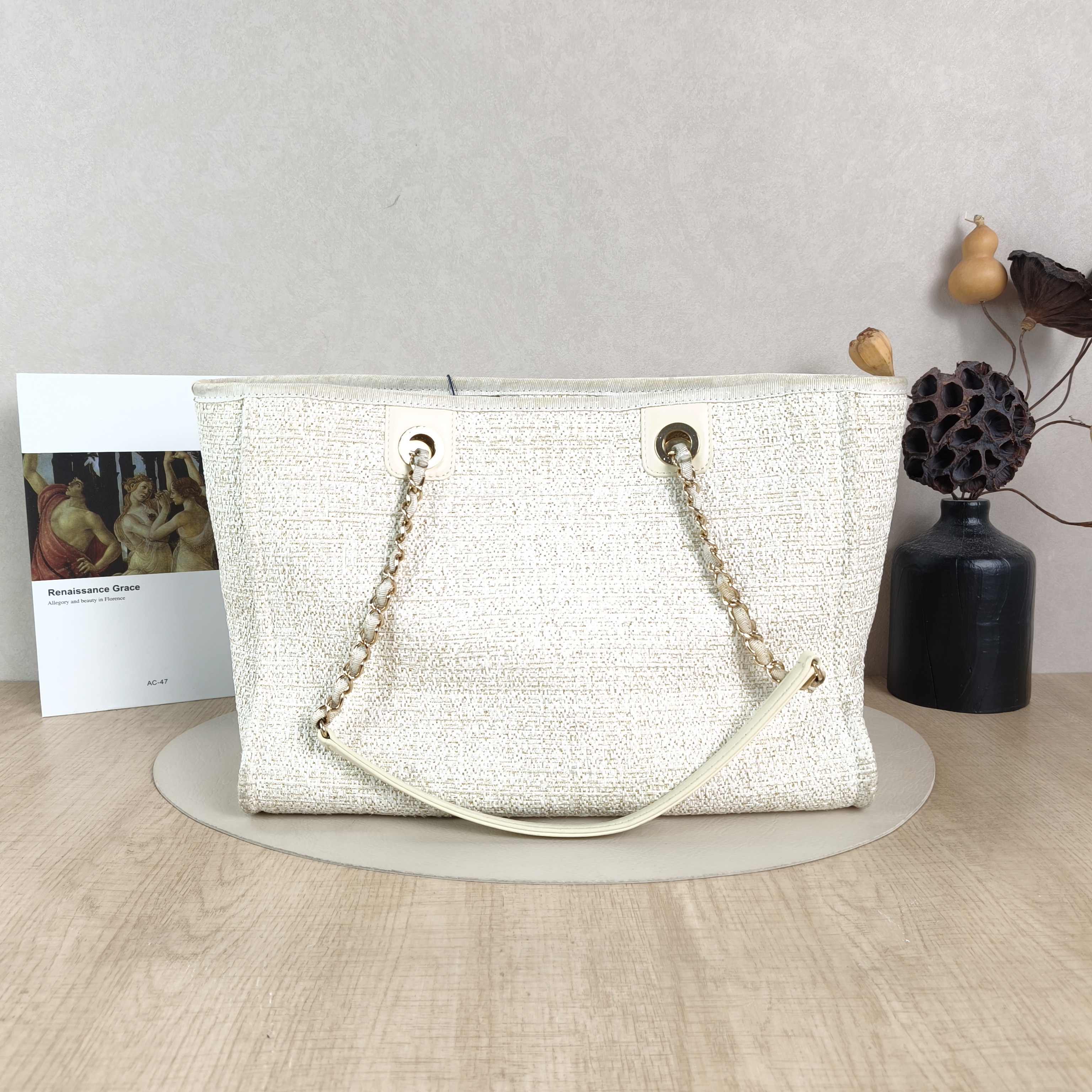 Chanel Shoulder Bag White Gold Canvas Woven One Size35 × 17 × 25 cm — cover view 3 of 5