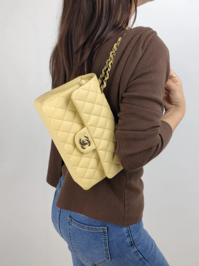 Chanel Crossbody Bag Classic Flap CF Yellow Grained Calfskin Small 23 × 6 × 14.5 cm — on-model view 2 of 2
