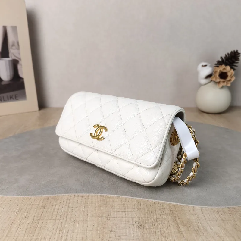 Chanel Crossbody Bag Crossbody Bag White Gold Grained Calfskin One Size 17 × 3 × 9.5 cm — cover view 3 of 5