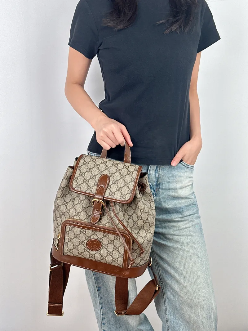 GUCCI Backpack GG Retro Collection Backpack Brown PVC One Size 26.5 × 13 × 30 cm — on-model view 3 of 3