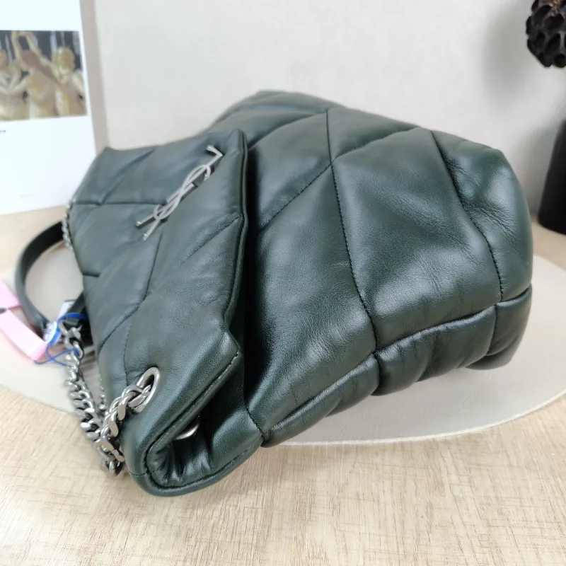 SAINT LAURENT Shoulder Bag PUFFER Green SL ambskin 32 × 13 × 22 cm Conditioned — detail view 10 of 11
