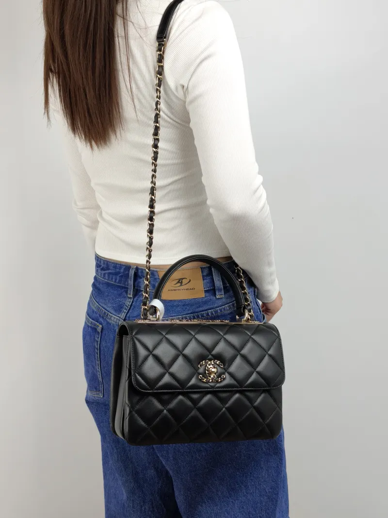 Chanel Crossbody Bag 23s trendy cc Black Lambskin Small 25 × 12 × 17 cm — on-model view 2 of 2