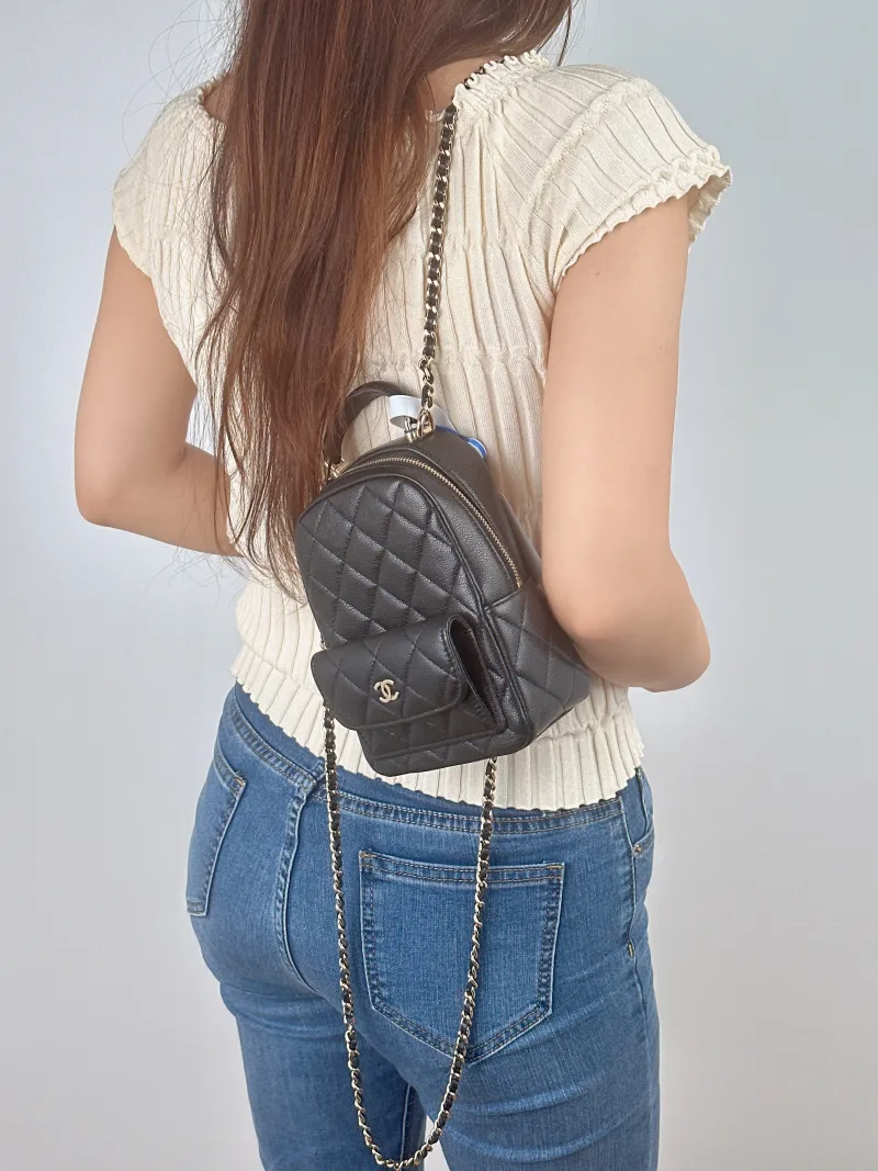 Chanel Crossbody Bag Mini Backpack Crossbody Bag Black Grained Calfskinmini13 × 9 × 18 cm — on-model view 2 of 3