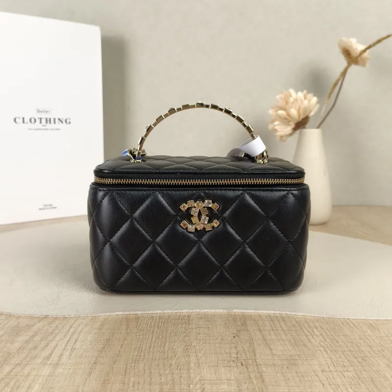 Chanel Crossbody Bag 24p Edition Box Bag Cosmetic Bag Black Lambskin 17 × 8 × 9.5 cm
