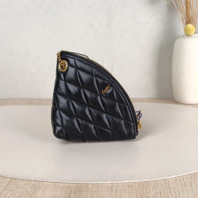 SAINT LAURENT Crossbody Bag Wallet Black Lambskin One Size 16 × 5 × 11.5 cm