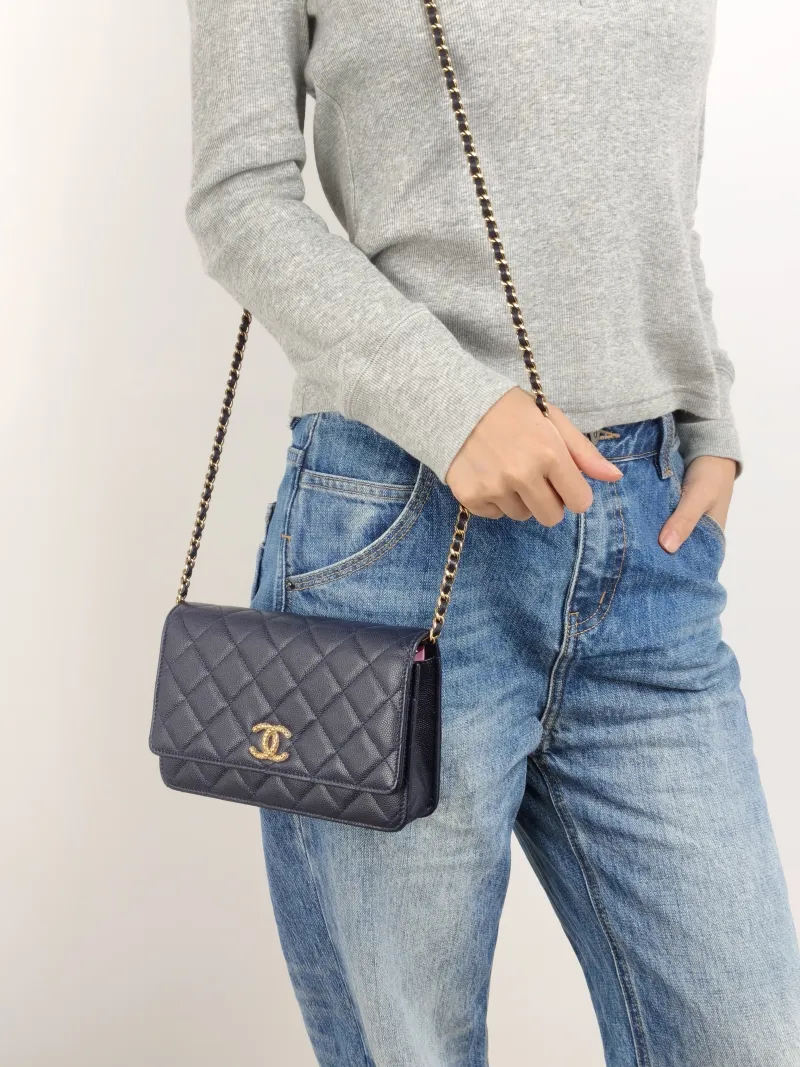 Chanel Crossbody Bag Classic Flap WOC CF WOCWOC Bag c Grained Calfskin One Size 19.2 × 3.5 × 12.3 cm — on-model view 1 of 2