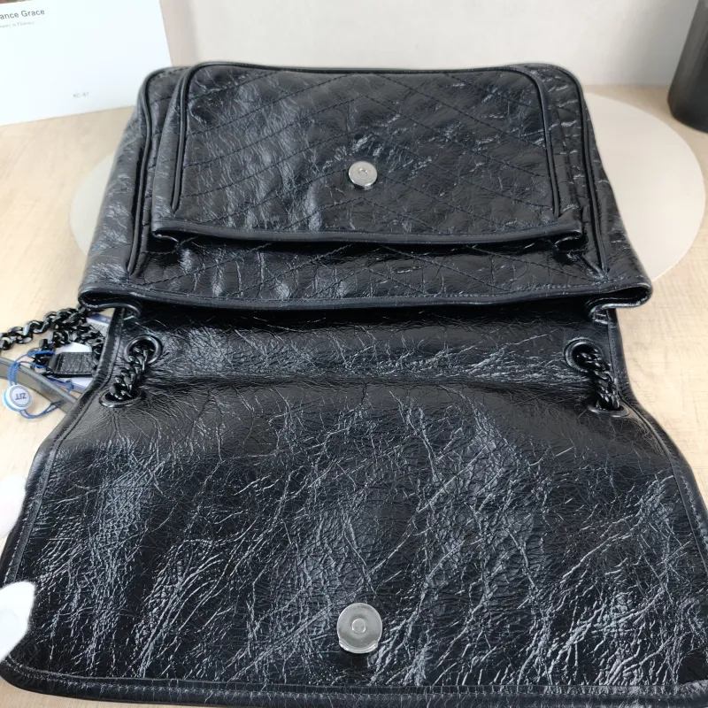 SAINT LAURENT Crossbody Bag Niki Black Waxed Leather Calfskin Large 32 × 9 × 23 cm — detail view 5 of 14