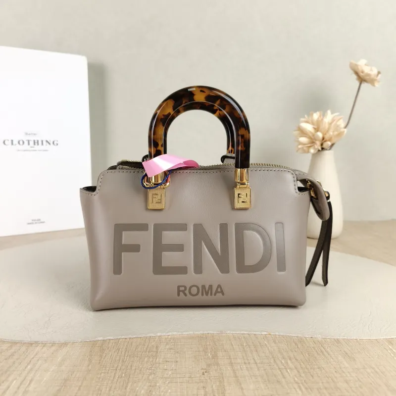 FENDI Crossbody Bag by the way Grey Calfskin Mini 20.5 × 9 × 12 cm