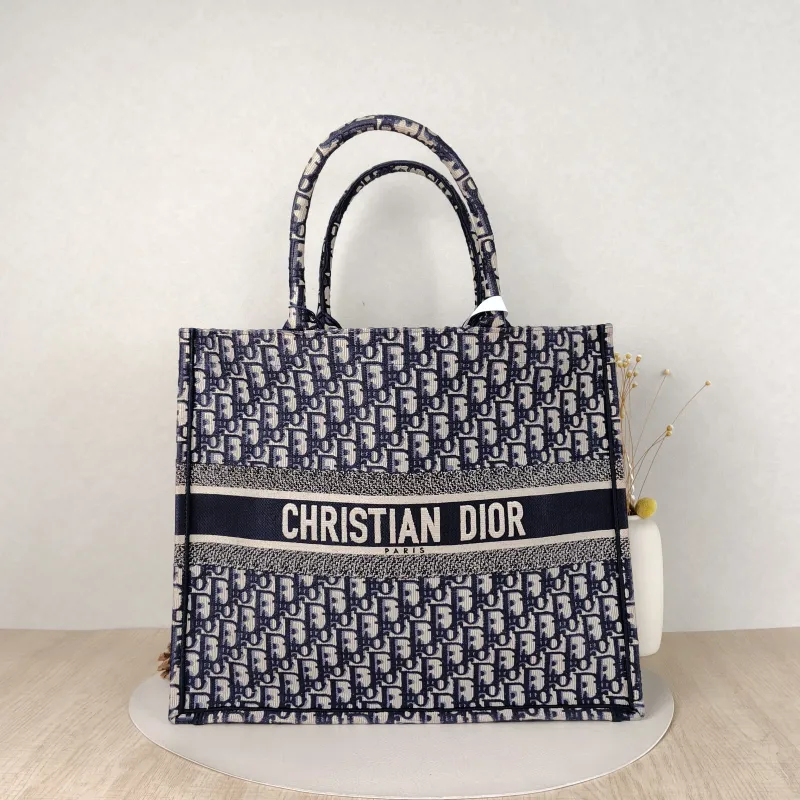DIOR Top Handle Bag Book Tote Blue Canvas Large42 × 18.5 × 35 cm