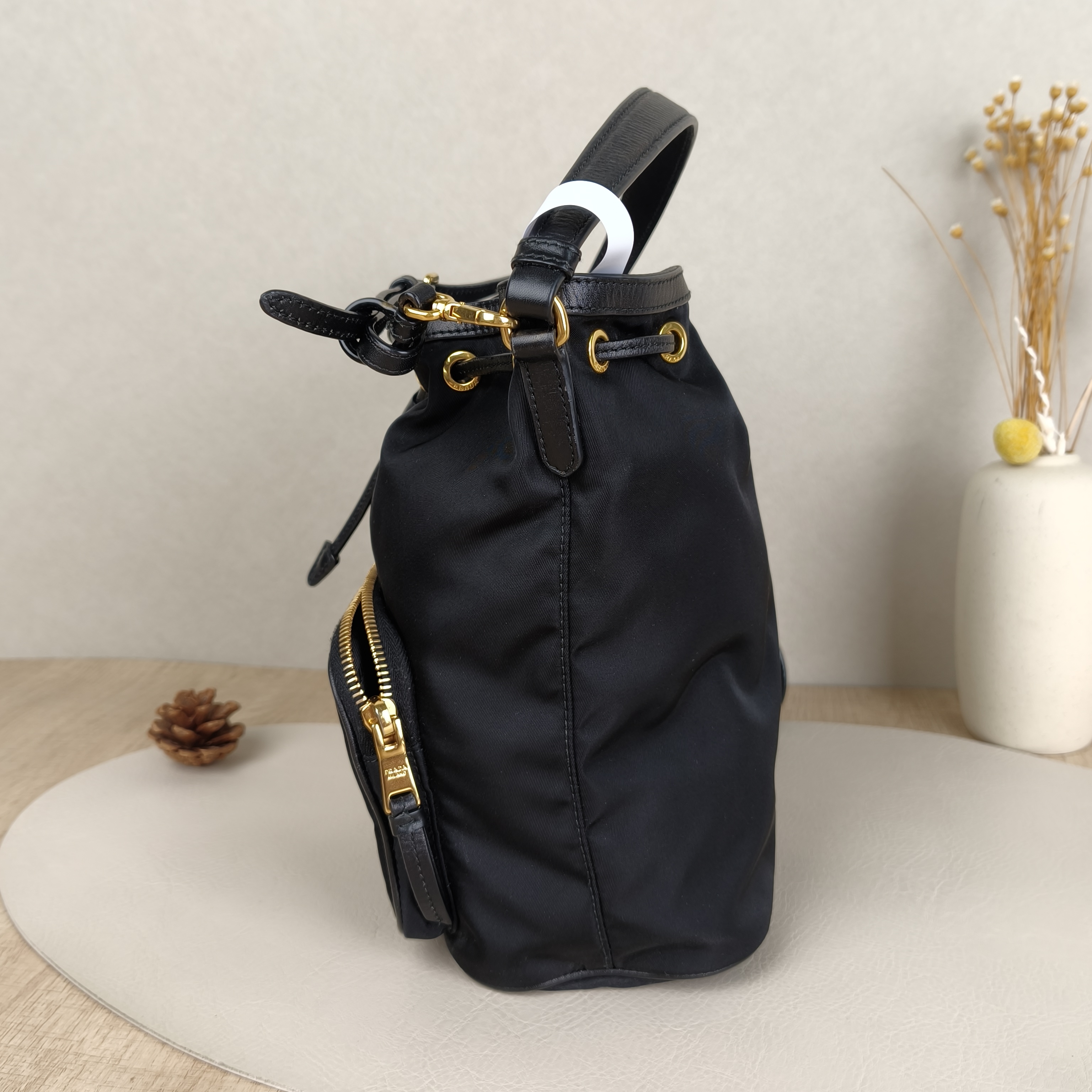 PRADA Shoulder Bag Bucket Bag Black Nylon 17 × 11.5 × 22.5 cm — cover view 6 of 9