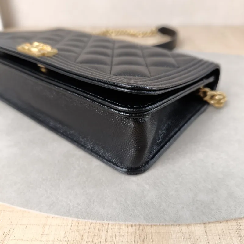 Chanel Crossbody Bag Le Boy​ WOC Black Grained Calfskinmini19.2 × 3.5 × 12.3 cm — detail view 10 of 15