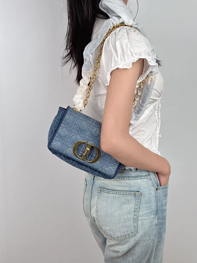 DIOR Crossbody Bag Caro Chain Bag Blue Small 20 × 7 × 13.5 cm — on-model view 3 of 3