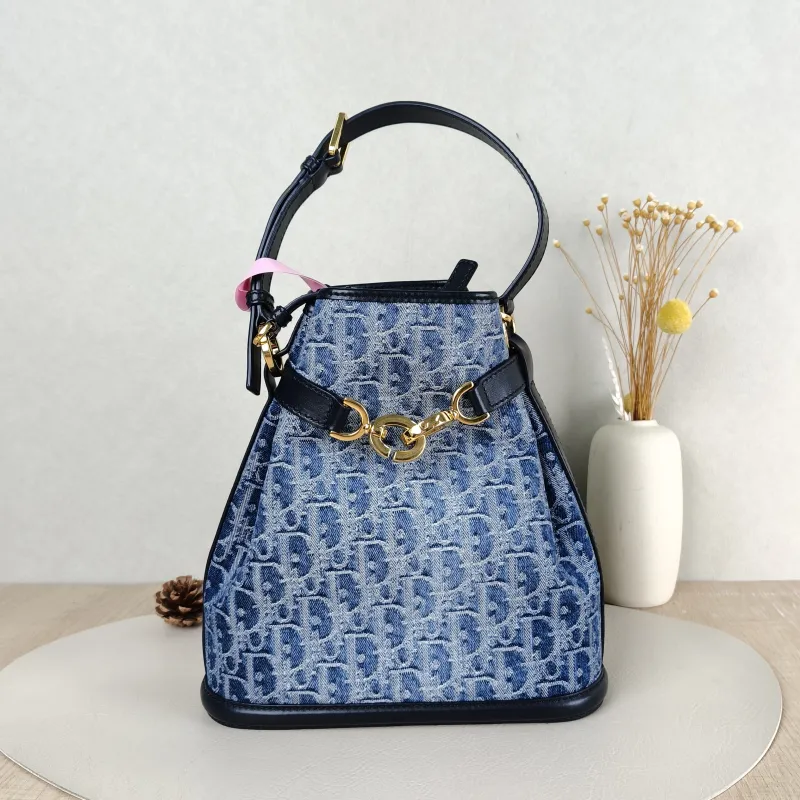 DIOR Shoulder Bag C'est bucket Bucket Bag Blue Canvas 24 × 10 × 25.5 cm