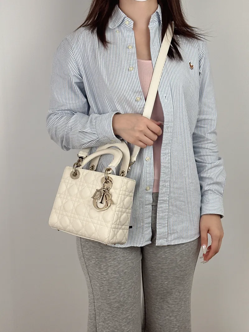 DIOR Top Handle Bag Lady Lady Dior Bag White Grained Calfskin Small20 × 8 × 18 cm — on-model view 1 of 2