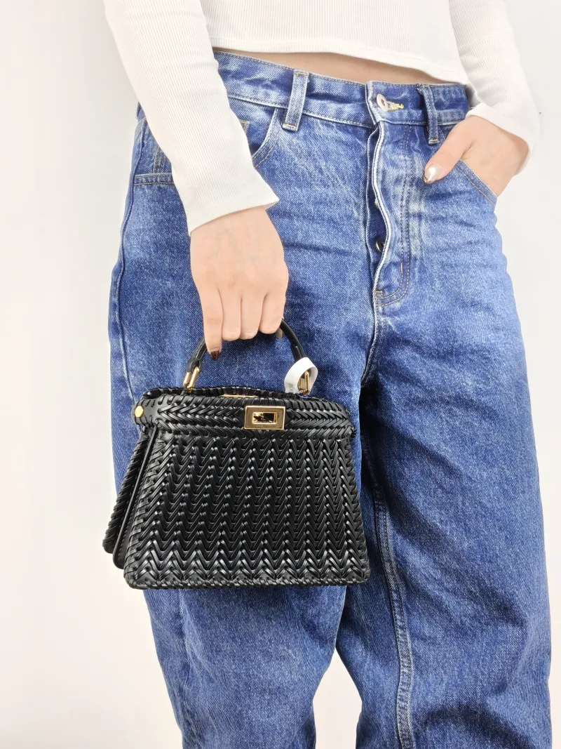 FENDI Crossbody Bag Peekaboo Crossbody Bag Black Woven 20 × 10 × 15 cm — on-model view 1 of 3