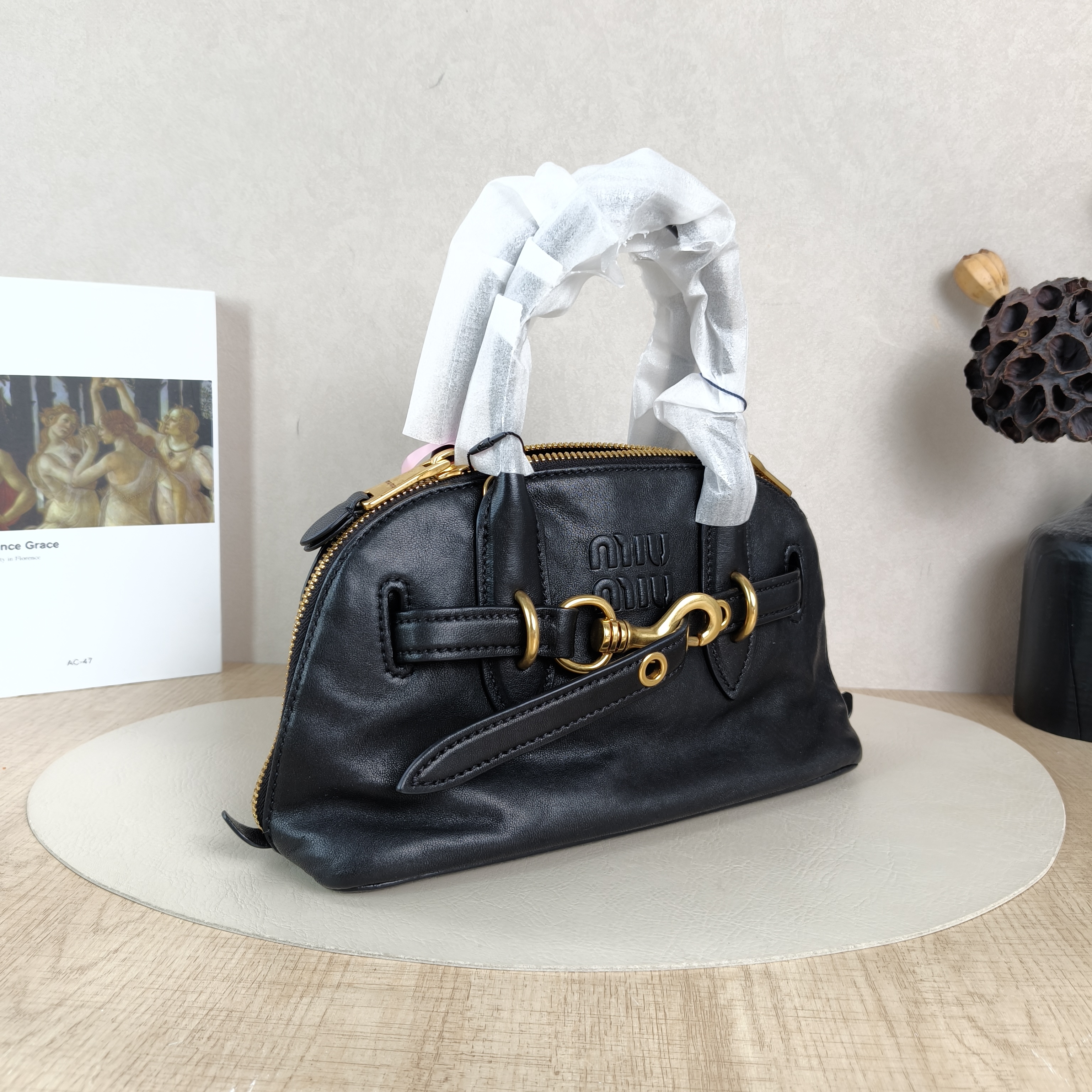 Miumiu Top Handle Bag Aventure Top Handle Bag Black Lambskin Small28 × 10 × 16.5 cm — cover view 3 of 5
