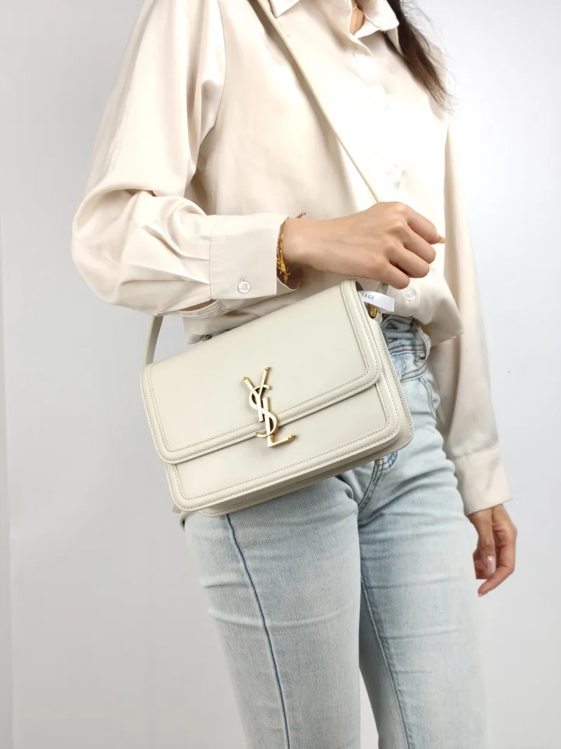 SAINT LAURENT Crossbody Bag Solferino Box Shoulder Bag White Calfskin 23 × 5.5 × 16 cm — on-model view 1 of 2