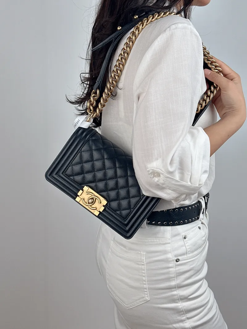 Chanel Crossbody Bag Le Boy​ Black Grained Calfskin Small 20.5 × 8.5 × 12 cm — on-model view 2 of 2