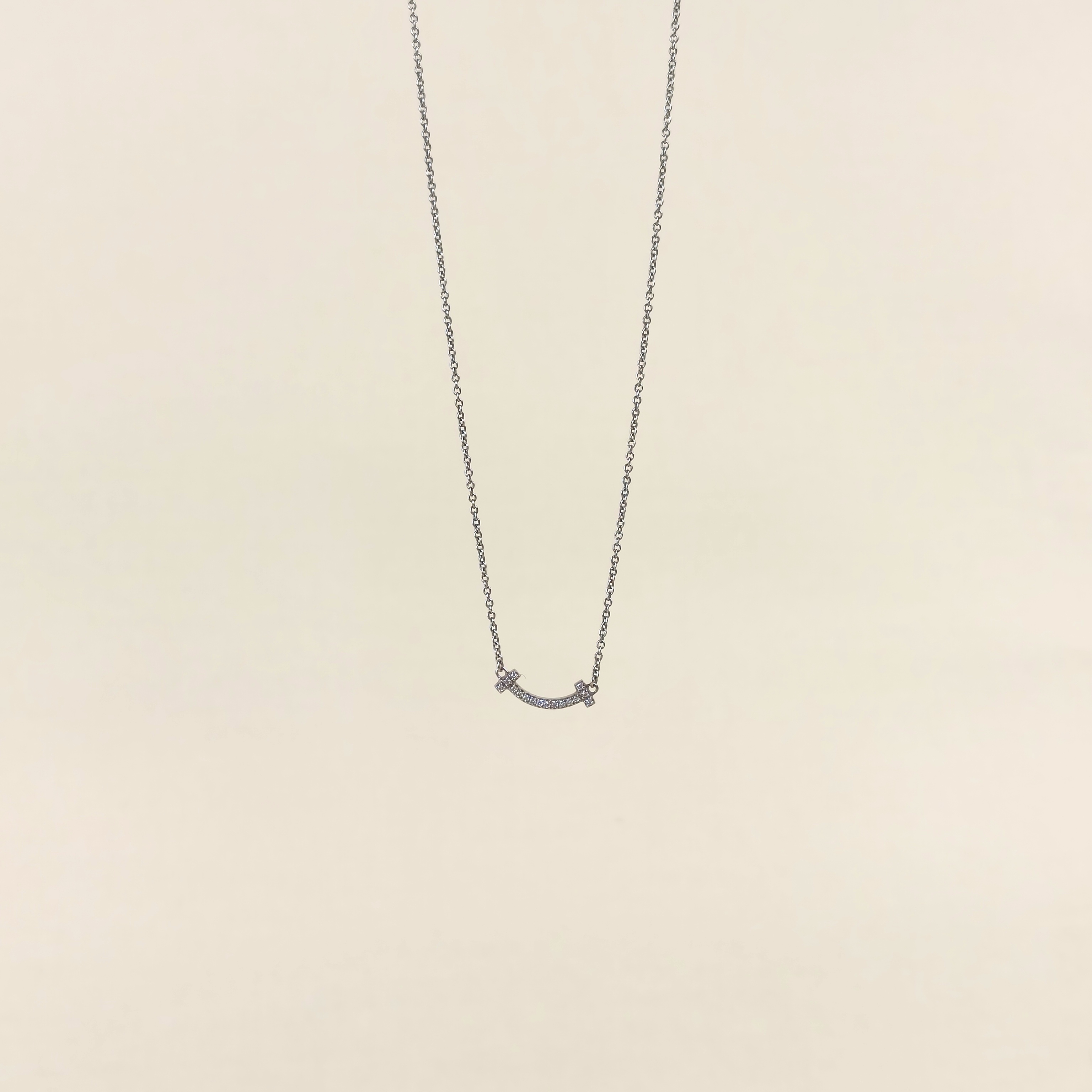 Tiffany&Co. Necklace TC ollection Smile White Gold Pavé Diamond White Gold18KW hite Gold Diamond Mini 45cm