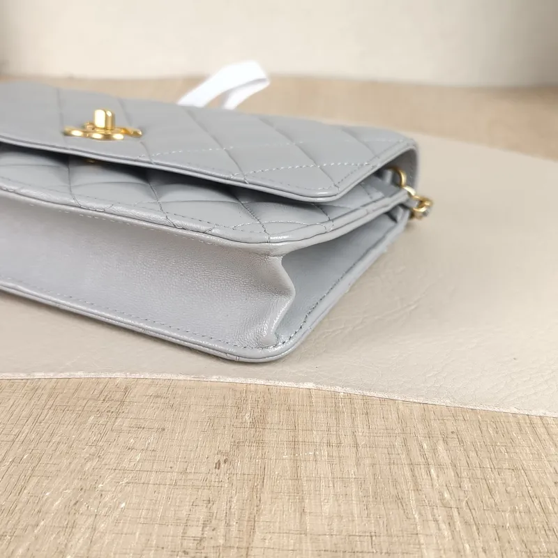 Chanel Crossbody Bag Classic Flap WOC CF WOCWOC Bag Grey Lambskin 19.2 × 3.5 × 12.3 cm Microchip Edition — detail view 6 of 14