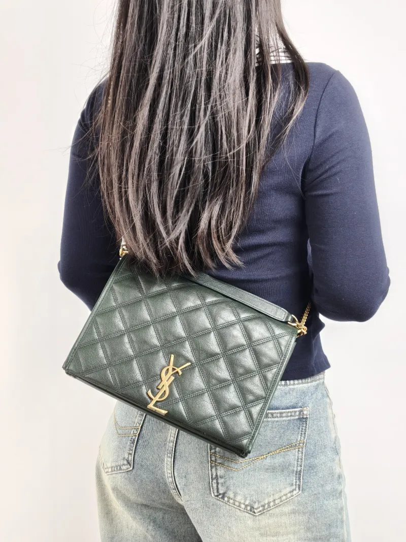 SAINT LAURENT Shoulder Bag Becky Crossbody Bag Green Lambskin 25 × 7 × 17.5 cm — on-model view 1 of 3