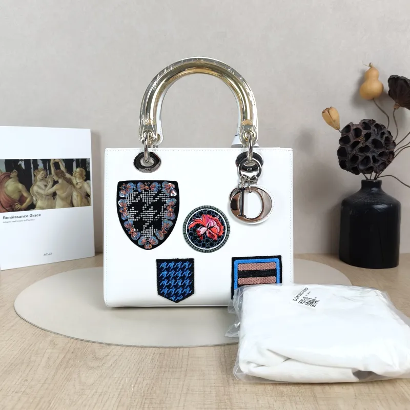 DIOR Top Handle Bag Lady Lady Dior Bag White Calfskin Medium24 × 12 × 21 cm — cover view 3 of 6