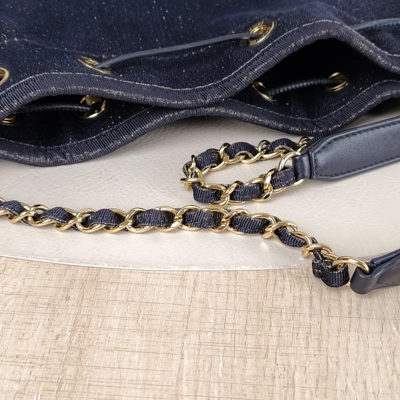Chanel Shoulder Bag Bucket Bag Navy Gold Canvas 20 × 15 × 25 cm 28 — detail view 13 of 15