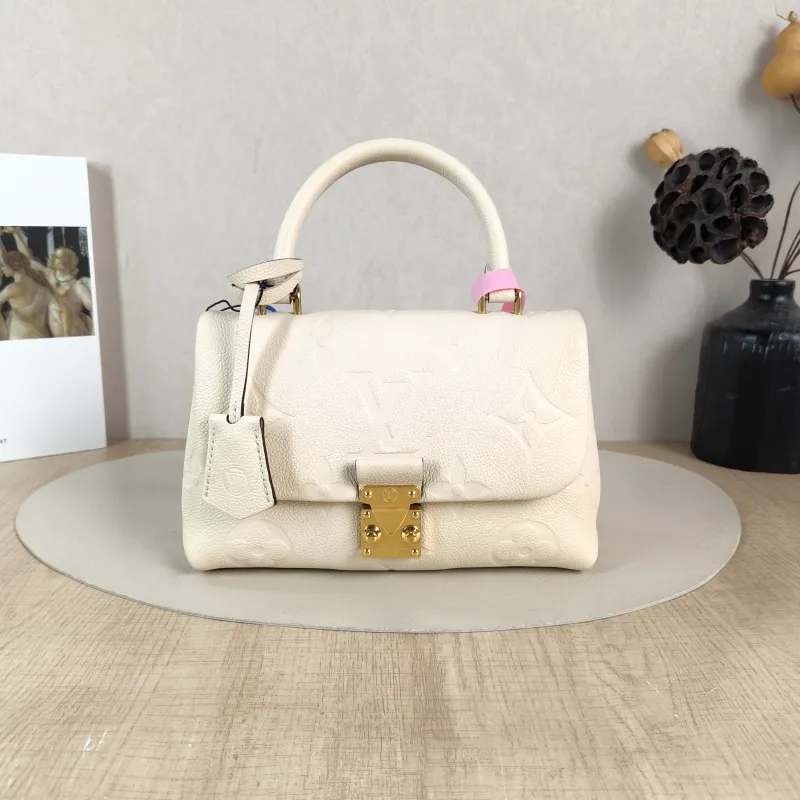 Louis Vuitton Crossbody Bag MADELEINE Beige Monogram Empreinte Embossed Calfskin BB 24 × 8.5 × 17 cm