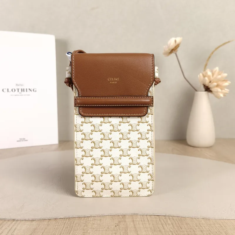 CELINE Crossbody Bag Triomphe White PV Cmini10 × 2 × 18 cm