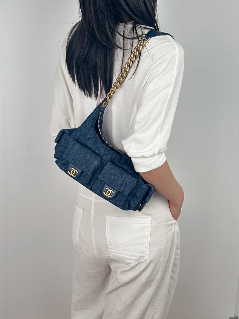 Chanel Shoulder Bag c hobo Blue Small 31 × 15 × 22 cm — on-model view 1 of 2
