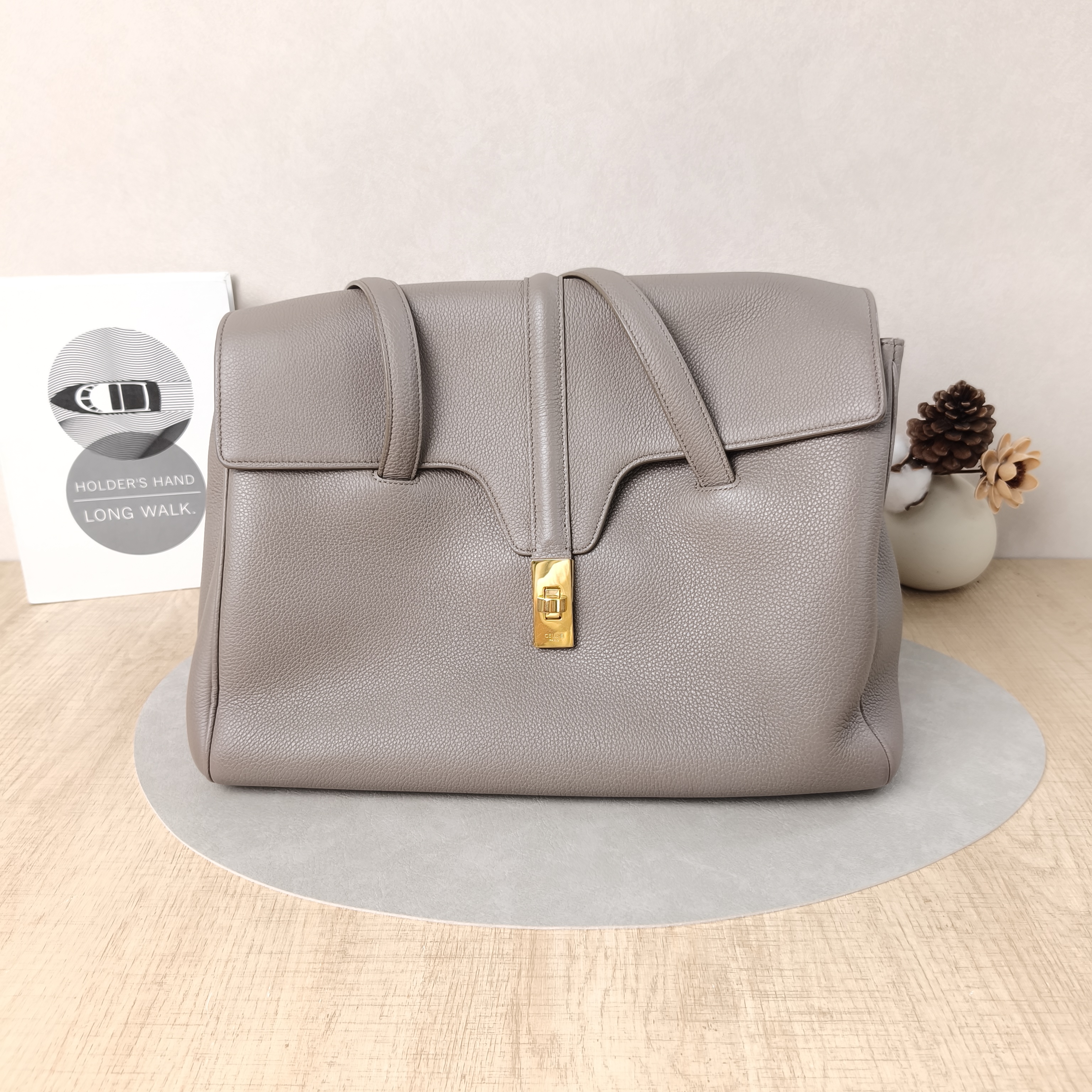 CELINE Shoulder Bag Soft 16Shoulder Bag Grey Calfskin Medium32 × 15 × 24 cm