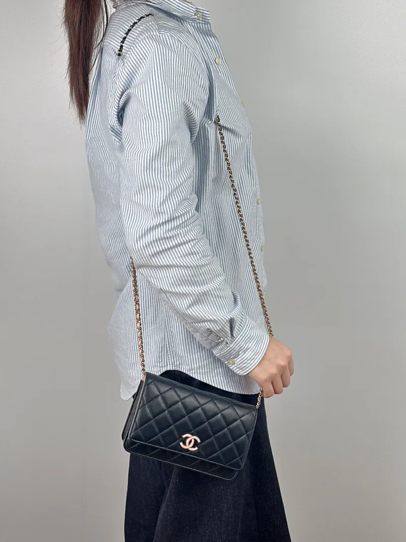 Chanel Crossbody Bag Classic Flap WOC CF WOCWOC Bag Black Pink Lambskin One Size 19 × 4 × 12.5 cm — on-model view 2 of 2