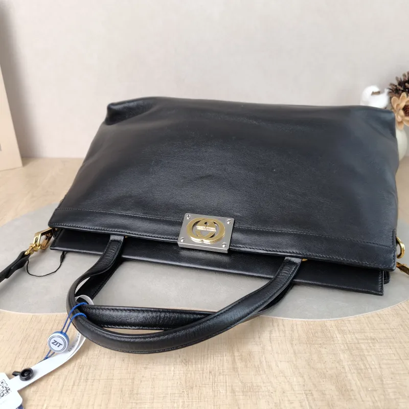 GUCCI Shoulder Bag G Tote Bag Black Calfskin 37 × 10 × 23 cm — detail view 7 of 12