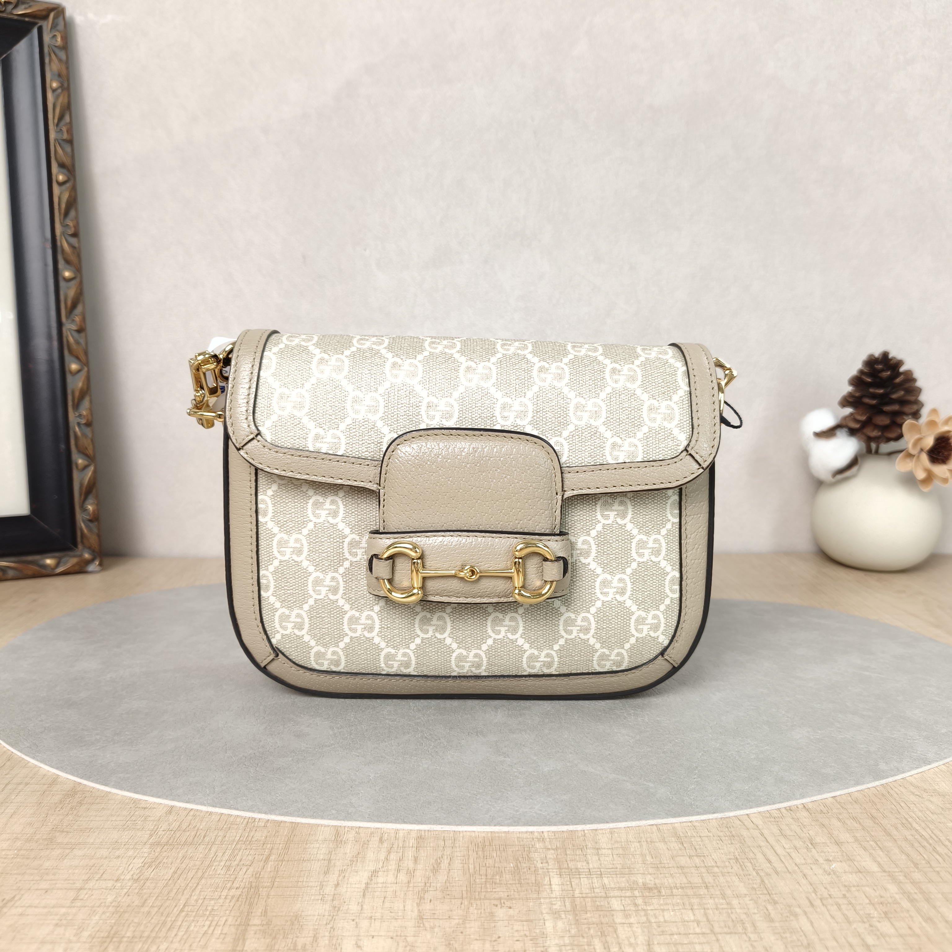 GUCCI Crossbody Bag Horsebit 1955 Horsebit Small White Monogram PVC Small20.5 × 5 × 14.5 cm