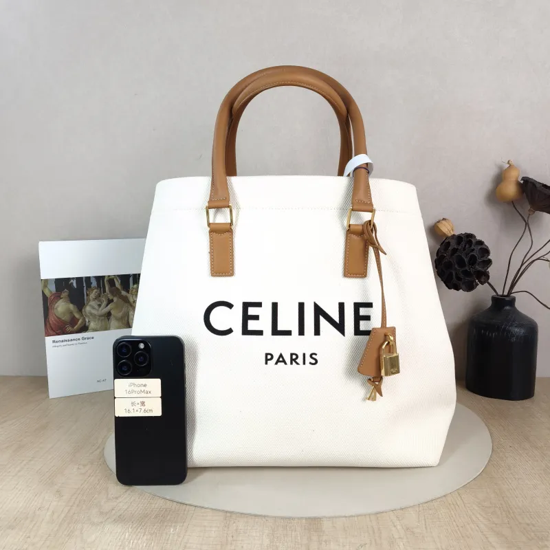CELINE Top Handle Bag cabas logo tote White Canvas Large 34 × 20 × 33 cm — cover view 3 of 6