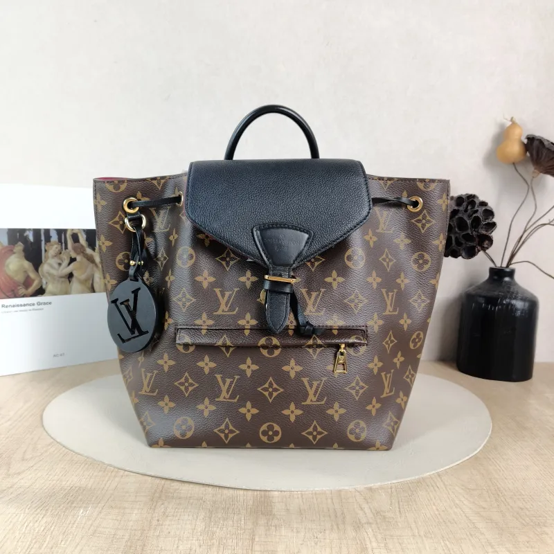 Louis Vuitton Backpack Montsouris Backpack Black PVC · Calfskin Small 27.5 × 14 × 33 cm