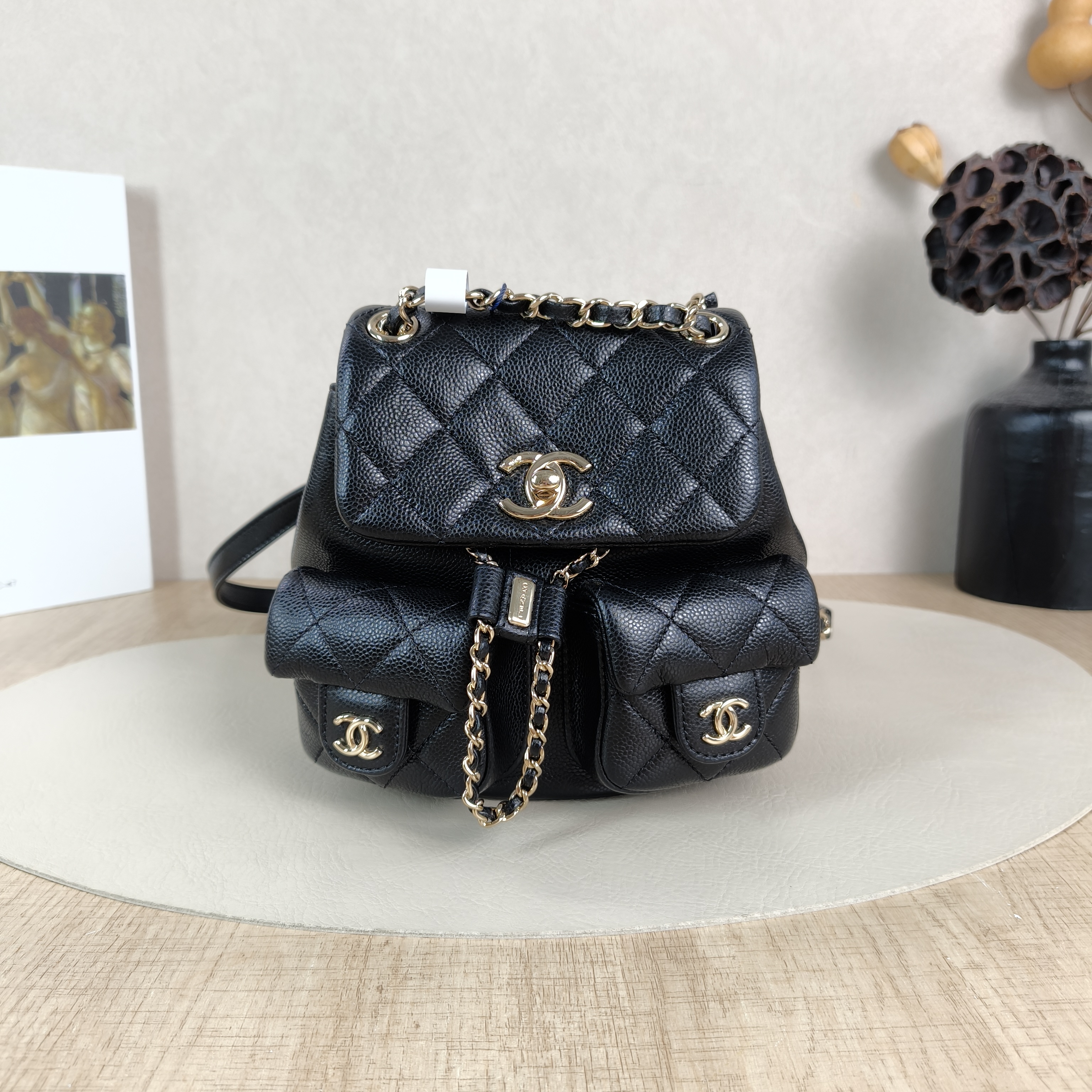 Chanel Backpack Duma Black Grained Calfskin Small18 × 9.5 × 19 cm