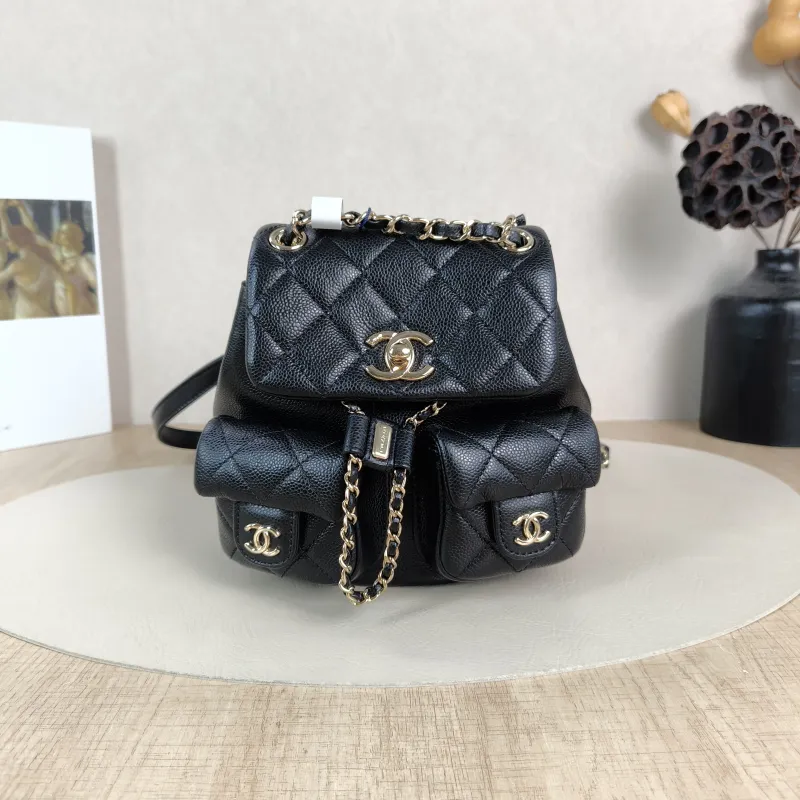Chanel Backpack Duma Black Grained Calfskin Small18 × 9.5 × 19 cm