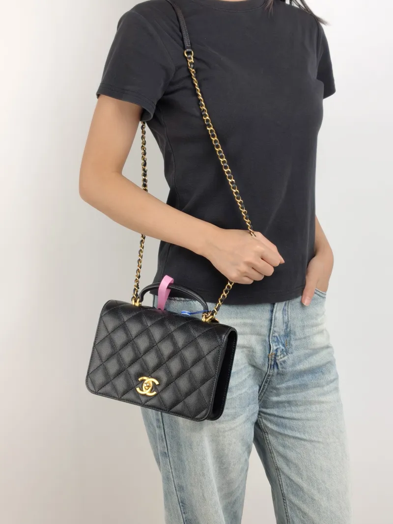 Chanel Crossbody Bag Black Grained Calfskin 21 × 9 × 15 cm — on-model view 3 of 3