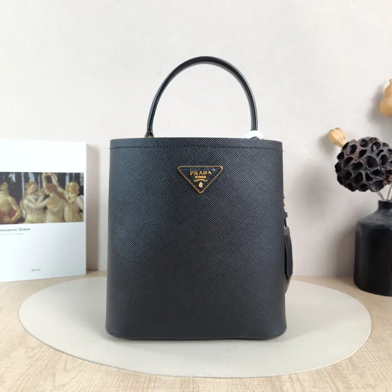 PRADA Shoulder Bag Panier Black Calfskin One Size 21.5 × 13 × 22.5 cm