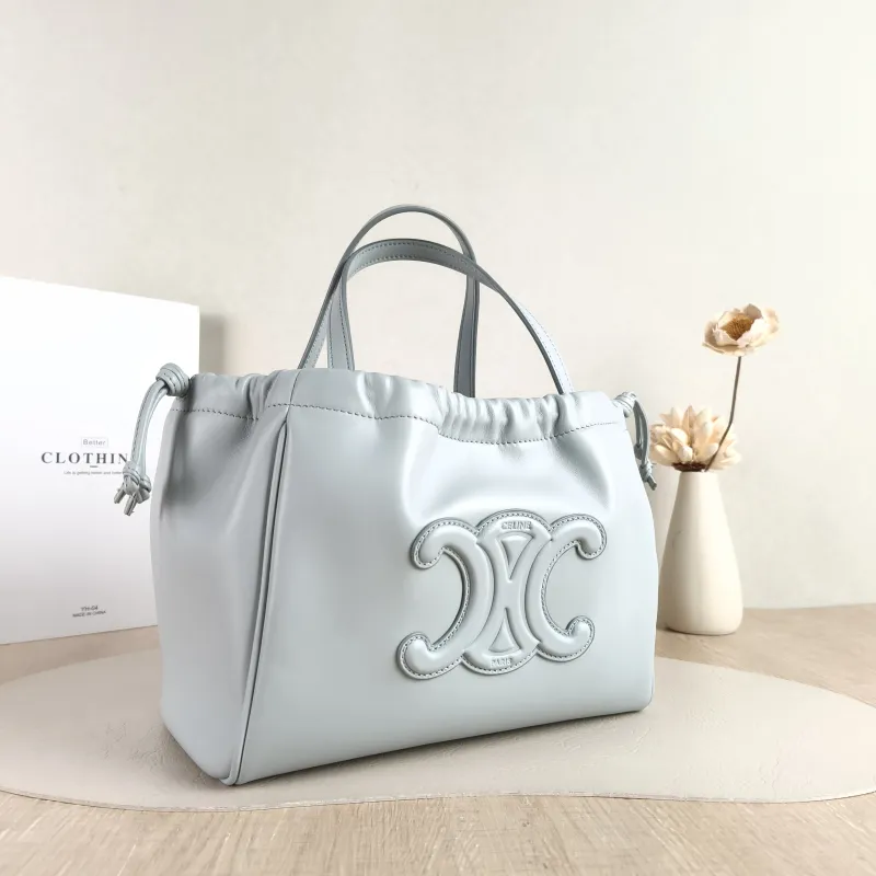 CELINE Top Handle Bag CABAS TRIOMPHE Blue Calfskin Small 22 × 15 × 17 cm — cover view 3 of 5