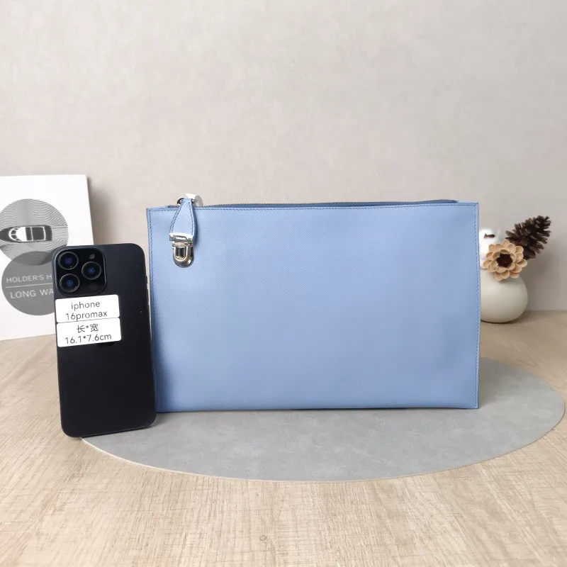 PRADA Clutch Clutch Blue Calfskin 30*19 — cover view 3 of 6