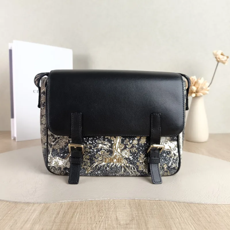DIOR Crossbody Bag Magica Messenger Messenger Bag Black Canvas · Calfskin Small 21 × 8 × 17 cm