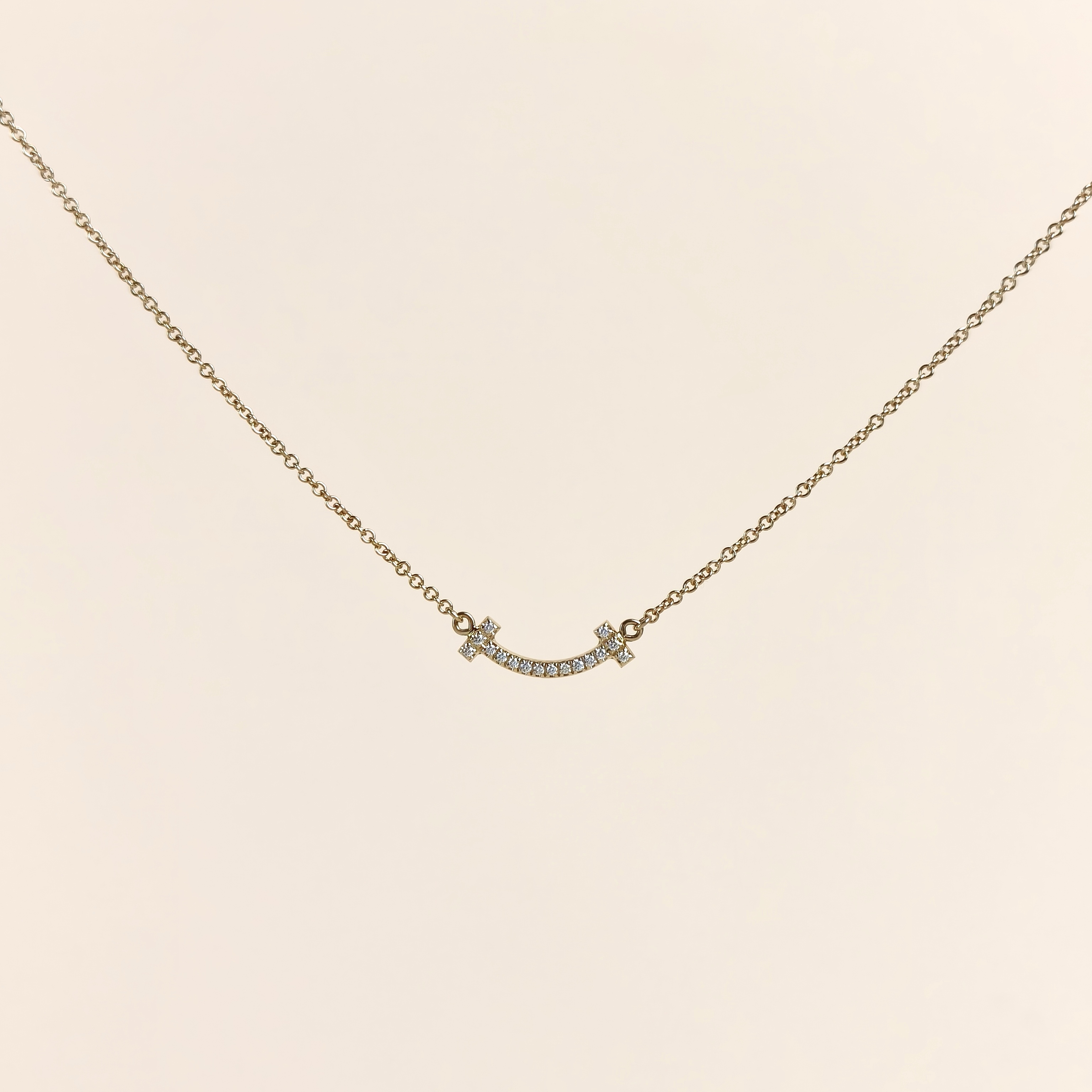 Tiffany&Co. Necklace TC ollection Smile Yellow Gold Pavé Diamond Gold Diamond18KY ellow Gold Mini 40.6-45.7