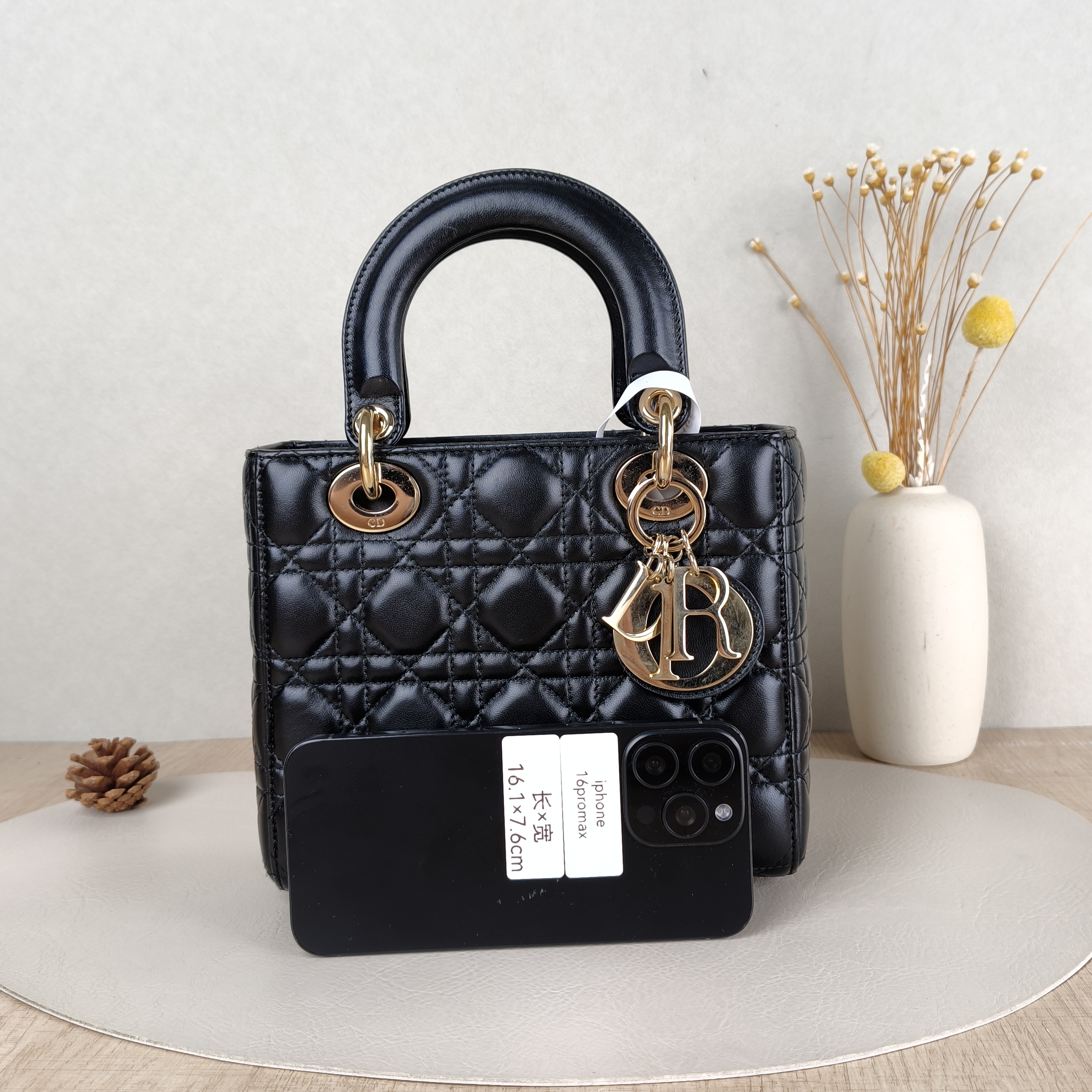 DIOR Top Handle Bag Lady Lady Dior Bag Black SL ambskin Small20 × 8 × 18 cm — cover view 3 of 5