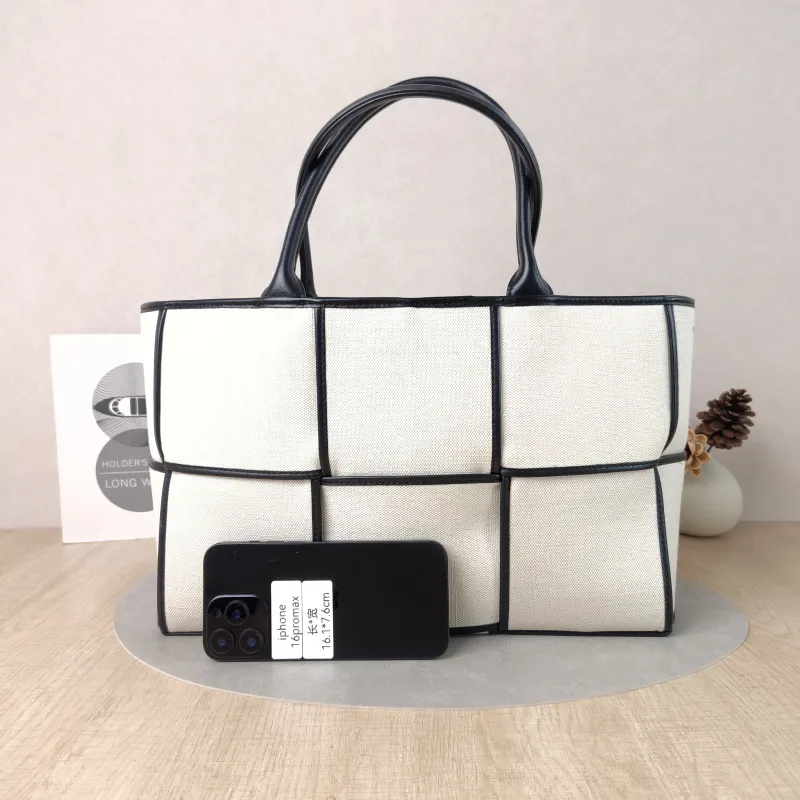 Bottega Veneta Top Handle Bag Arco Woven Tote Bag Beige · Black Canvas Medium36.5 × 14 × 24 cm — cover view 3 of 5