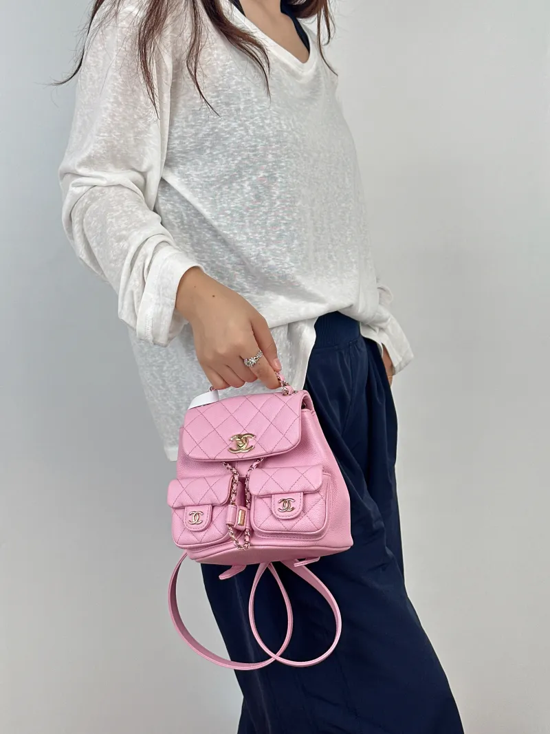 Chanel Backpack Duma Pink Calfskin Small16.5 × 10 × 17.5 cm — on-model view 2 of 3