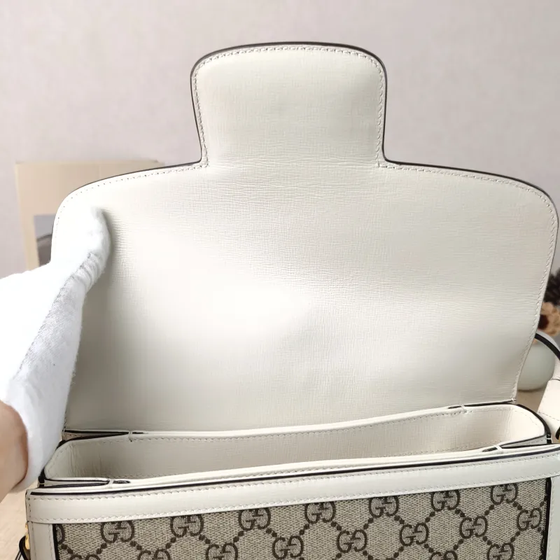 GUCCI Crossbody Bag Horsebit 1955 Horsebit Medium White Monogram PVC Medium 25 × 8 × 18 cm — detail view 12 of 14