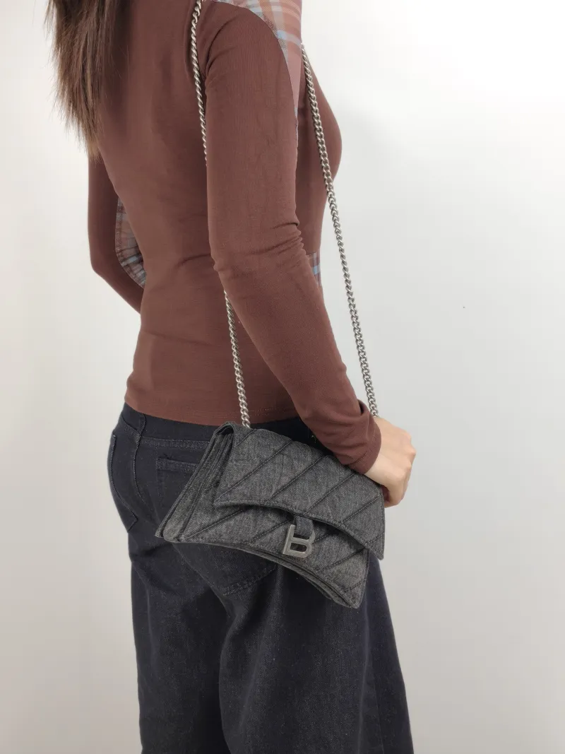 BALENCIAGA Crossbody Bag CRUSH Chain Bag Grey xs Small 22 × 5 × 10 cm — on-model view 1 of 2